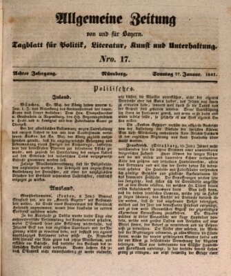 Allgemeine Zeitung von und für Bayern (Fränkischer Kurier) Sonntag 17. Januar 1841