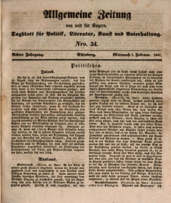 Allgemeine Zeitung von und für Bayern (Fränkischer Kurier) Mittwoch 3. Februar 1841