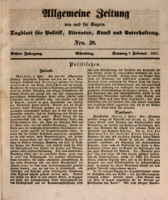 Allgemeine Zeitung von und für Bayern (Fränkischer Kurier) Sonntag 7. Februar 1841