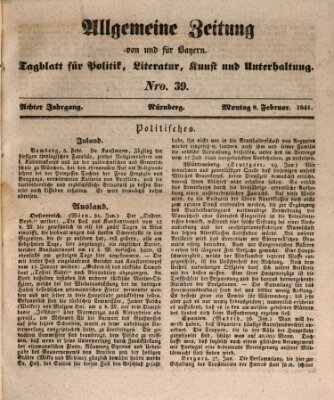 Allgemeine Zeitung von und für Bayern (Fränkischer Kurier) Montag 8. Februar 1841