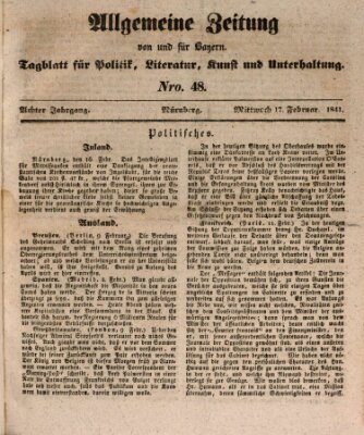 Allgemeine Zeitung von und für Bayern (Fränkischer Kurier) Mittwoch 17. Februar 1841