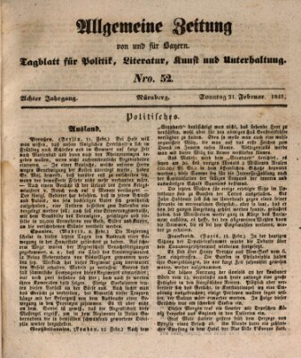 Allgemeine Zeitung von und für Bayern (Fränkischer Kurier) Sonntag 21. Februar 1841