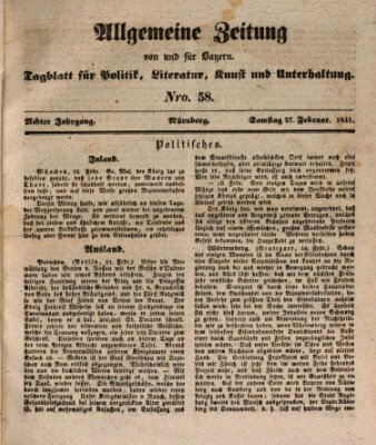 Allgemeine Zeitung von und für Bayern (Fränkischer Kurier) Samstag 27. Februar 1841