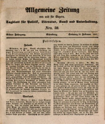 Allgemeine Zeitung von und für Bayern (Fränkischer Kurier) Sonntag 28. Februar 1841