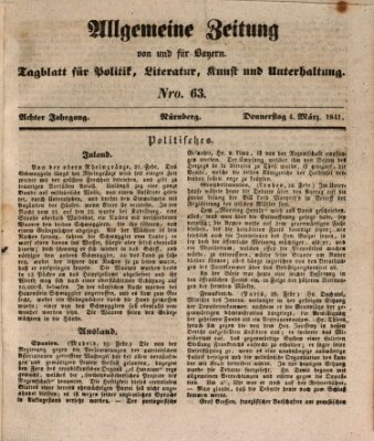 Allgemeine Zeitung von und für Bayern (Fränkischer Kurier) Donnerstag 4. März 1841