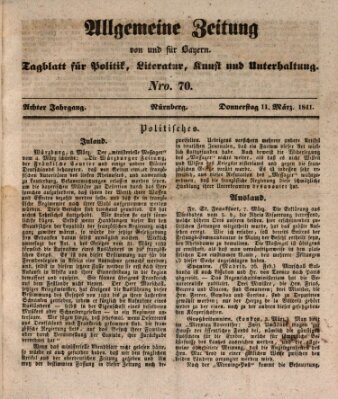 Allgemeine Zeitung von und für Bayern (Fränkischer Kurier) Donnerstag 11. März 1841