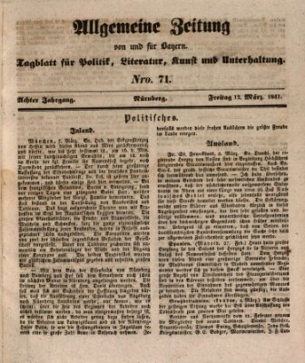 Allgemeine Zeitung von und für Bayern (Fränkischer Kurier) Freitag 12. März 1841