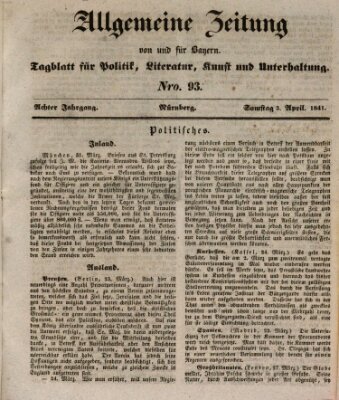 Allgemeine Zeitung von und für Bayern (Fränkischer Kurier) Samstag 3. April 1841