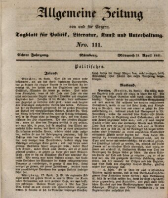 Allgemeine Zeitung von und für Bayern (Fränkischer Kurier) Mittwoch 21. April 1841