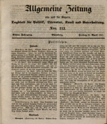 Allgemeine Zeitung von und für Bayern (Fränkischer Kurier) Freitag 23. April 1841
