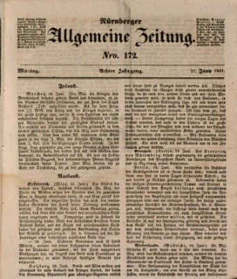 Nürnberger Zeitung (Fränkischer Kurier) Montag 21. Juni 1841