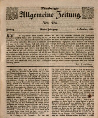 Nürnberger Zeitung (Fränkischer Kurier) Freitag 1. Oktober 1841