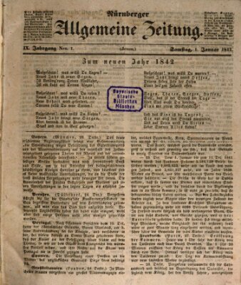 Nürnberger Zeitung (Fränkischer Kurier) Saturday 1. January 1842
