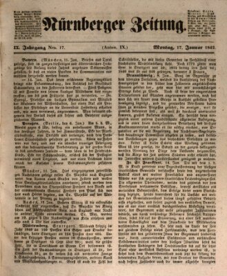 Nürnberger Zeitung (Fränkischer Kurier) Montag 17. Januar 1842