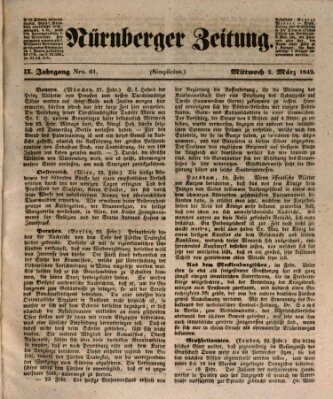 Nürnberger Zeitung (Fränkischer Kurier) Mittwoch 2. März 1842