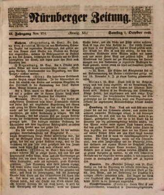 Nürnberger Zeitung (Fränkischer Kurier) Samstag 1. Oktober 1842