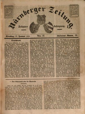 Nürnberger Zeitung (Fränkischer Kurier) Dienstag 17. Januar 1843