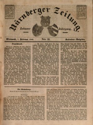 Nürnberger Zeitung (Fränkischer Kurier) Mittwoch 1. Februar 1843