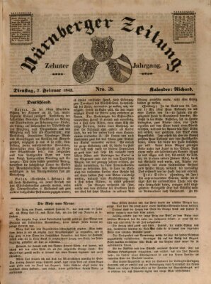 Nürnberger Zeitung (Fränkischer Kurier) Dienstag 7. Februar 1843