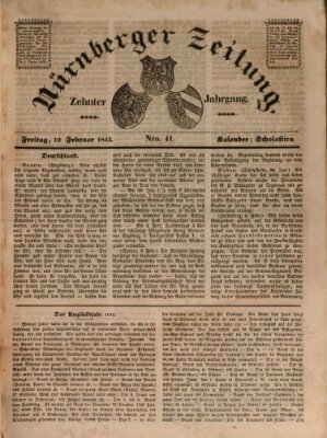 Nürnberger Zeitung (Fränkischer Kurier) Freitag 10. Februar 1843