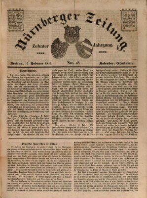 Nürnberger Zeitung (Fränkischer Kurier) Freitag 17. Februar 1843