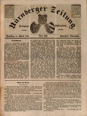 Nürnberger Zeitung (Fränkischer Kurier) Samstag 15. April 1843