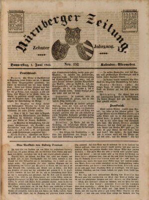 Nürnberger Zeitung (Fränkischer Kurier) Donnerstag 1. Juni 1843