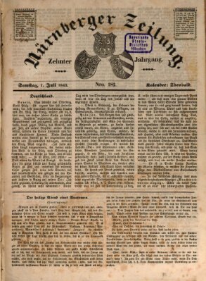 Nürnberger Zeitung (Fränkischer Kurier) Samstag 1. Juli 1843