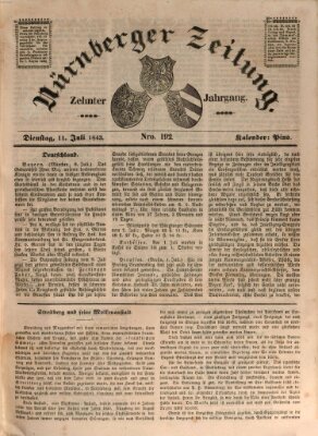 Nürnberger Zeitung (Fränkischer Kurier) Dienstag 11. Juli 1843