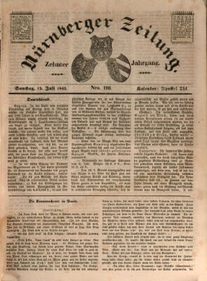 Nürnberger Zeitung (Fränkischer Kurier) Samstag 15. Juli 1843