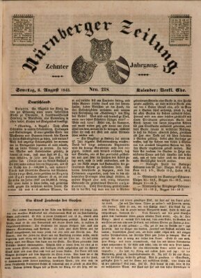 Nürnberger Zeitung (Fränkischer Kurier) Sonntag 6. August 1843