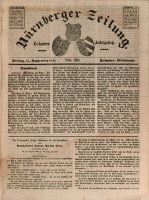 Nürnberger Zeitung (Fränkischer Kurier) Freitag 15. September 1843