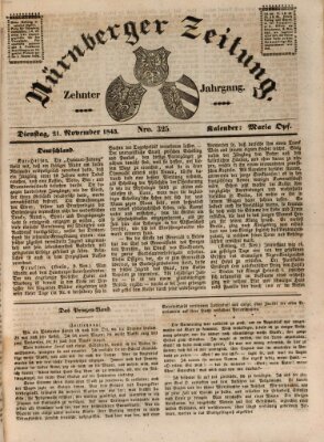 Nürnberger Zeitung (Fränkischer Kurier) Dienstag 21. November 1843