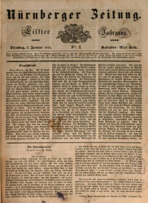 Nürnberger Zeitung (Fränkischer Kurier) Dienstag 2. Januar 1844