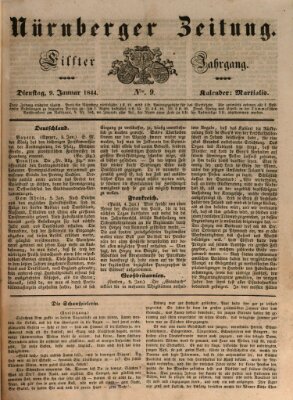 Nürnberger Zeitung (Fränkischer Kurier) Dienstag 9. Januar 1844