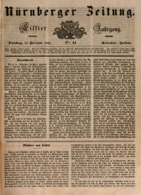 Nürnberger Zeitung (Fränkischer Kurier) Dienstag 13. Februar 1844