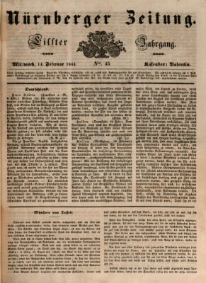 Nürnberger Zeitung (Fränkischer Kurier) Mittwoch 14. Februar 1844