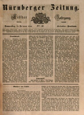 Nürnberger Zeitung (Fränkischer Kurier) Donnerstag 15. Februar 1844