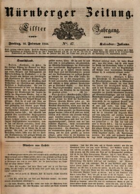 Nürnberger Zeitung (Fränkischer Kurier) Freitag 16. Februar 1844