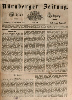 Nürnberger Zeitung (Fränkischer Kurier) Dienstag 27. Februar 1844