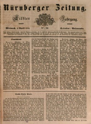 Nürnberger Zeitung (Fränkischer Kurier) Mittwoch 3. April 1844