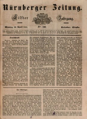 Nürnberger Zeitung (Fränkischer Kurier) Montag 29. April 1844