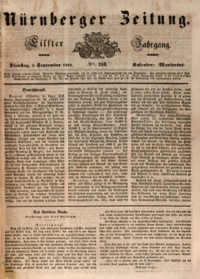 Nürnberger Zeitung (Fränkischer Kurier) Dienstag 3. September 1844