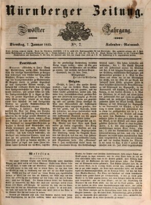 Nürnberger Zeitung (Fränkischer Kurier) Dienstag 7. Januar 1845