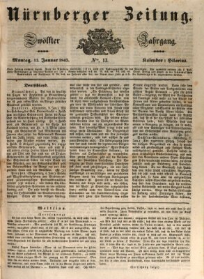 Nürnberger Zeitung (Fränkischer Kurier) Montag 13. Januar 1845