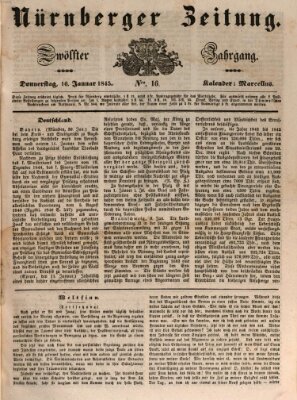 Nürnberger Zeitung (Fränkischer Kurier) Donnerstag 16. Januar 1845