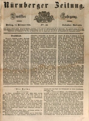 Nürnberger Zeitung (Fränkischer Kurier) Freitag 14. Februar 1845