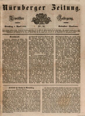 Nürnberger Zeitung (Fränkischer Kurier) Dienstag 1. April 1845