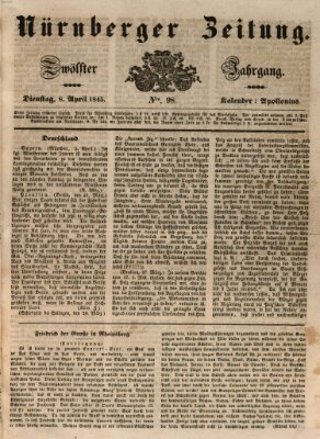 Nürnberger Zeitung (Fränkischer Kurier) Dienstag 8. April 1845