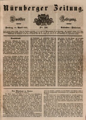 Nürnberger Zeitung (Fränkischer Kurier) Freitag 18. April 1845